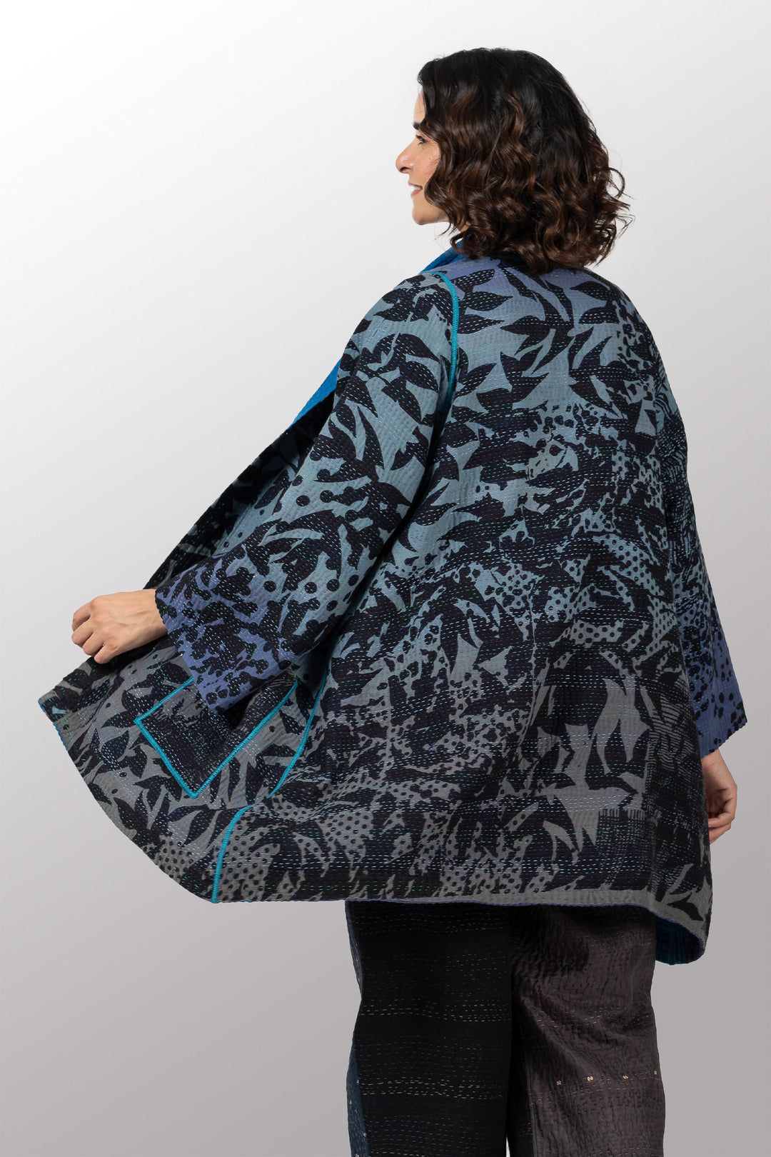 MONOTONE TWILIGHT PRINT KANTHA A-LINE JKT - tp4003-blu -