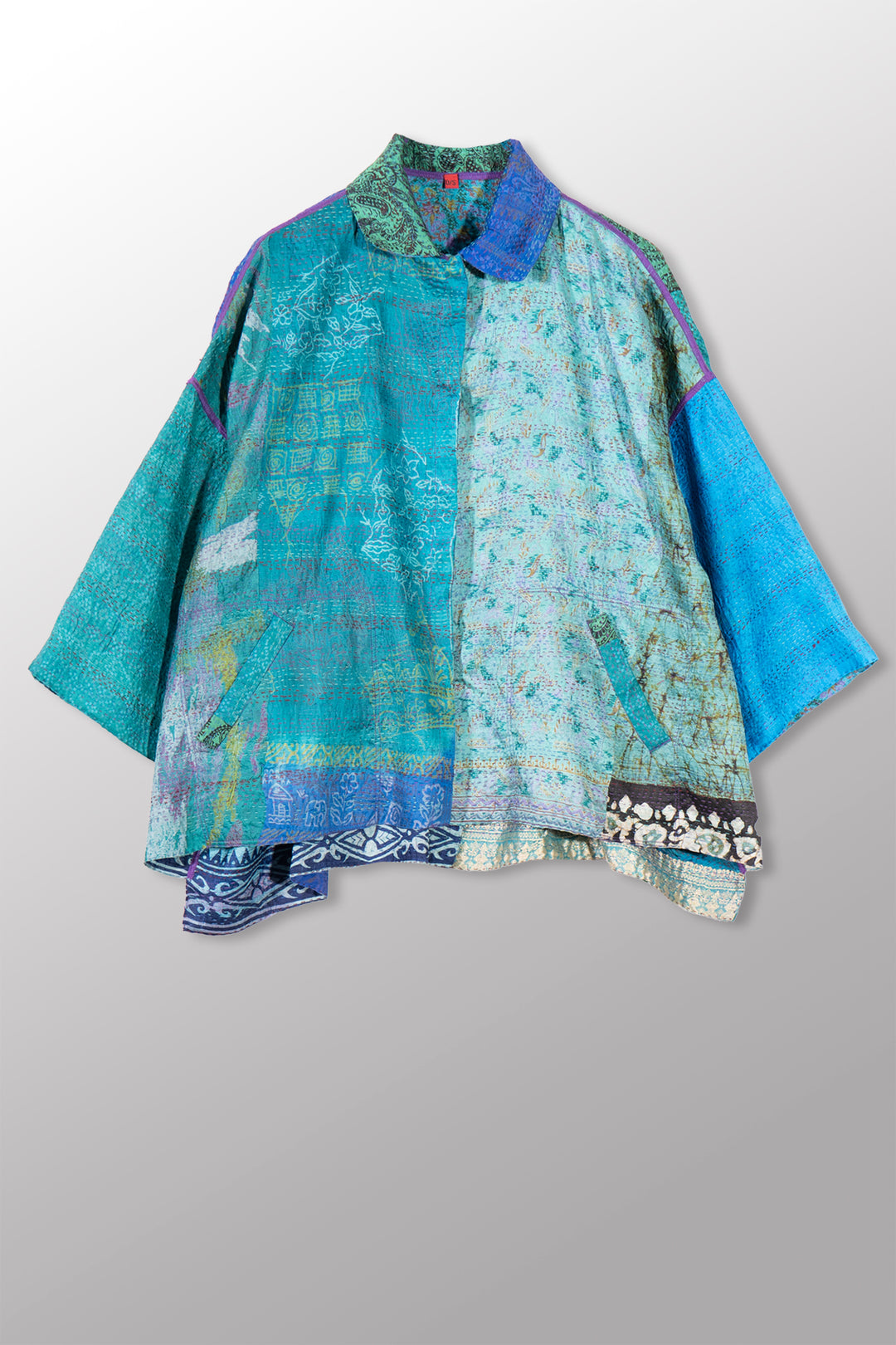 VINTAGE SILK KANTHA CROPPED TENT SHIRT