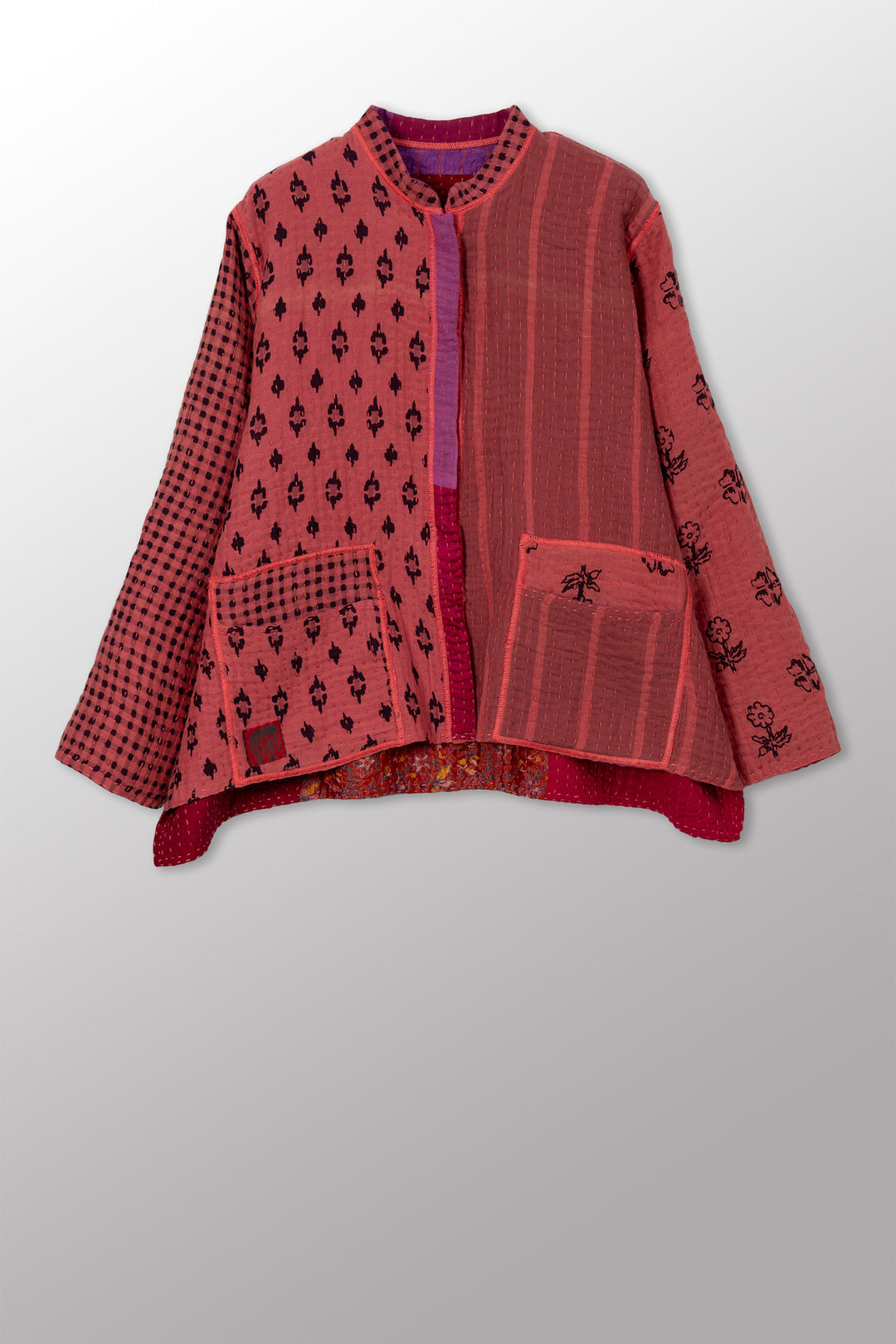 BBK PATCH KANTHA KAFTAN JACKET SHORT - bl-bbp4088-pik -