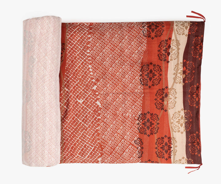 Kimono Cotton Kantha Day Bed Mattress Cover -Orange -
