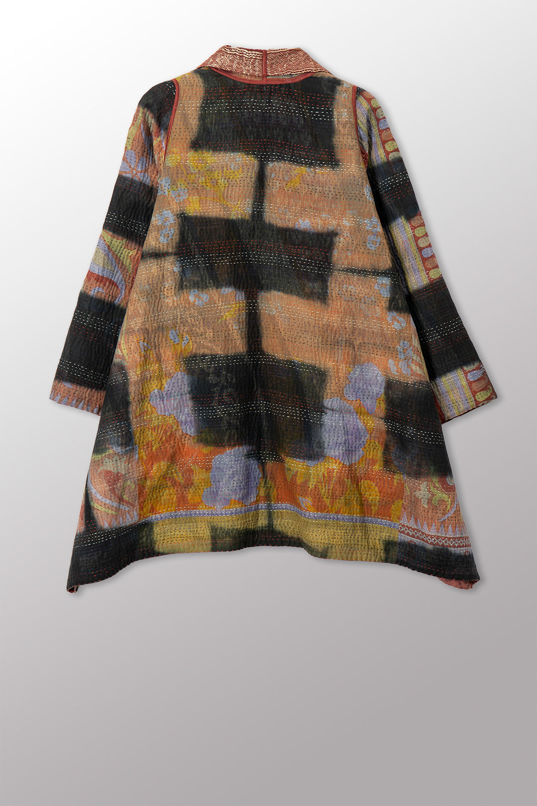 VINTAGE COTTON GREY CLAMP TIE DYE KANTHA A-LINE JACKET - su4003-0001a -