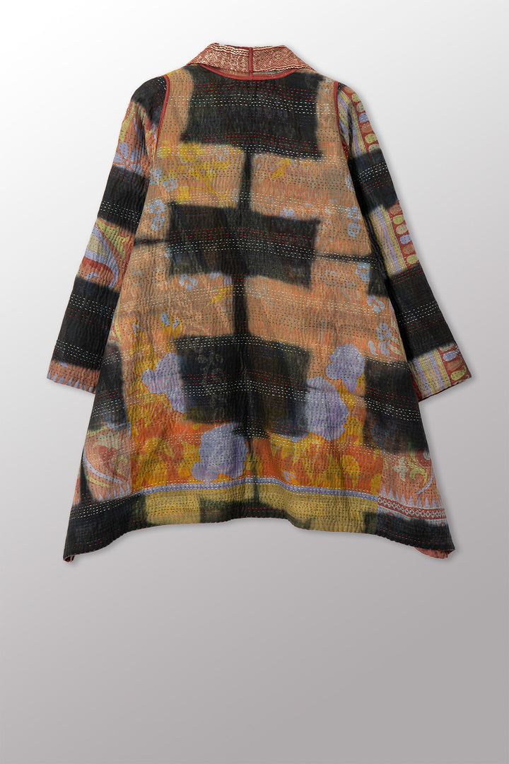 VINTAGE COTTON GREY CLAMP TIE DYE KANTHA A-LINE JACKET - su4003-0001a -