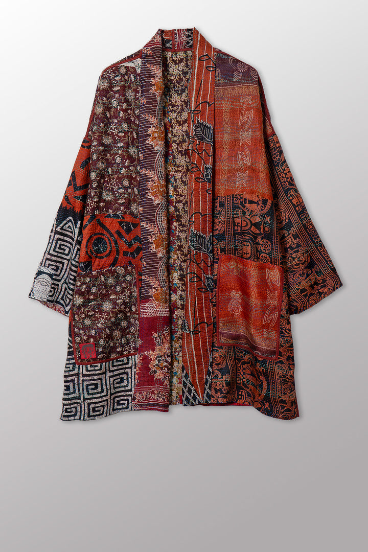 VINTAGE SILK KANTHA HAORI JACKET - sv2068-0009a -