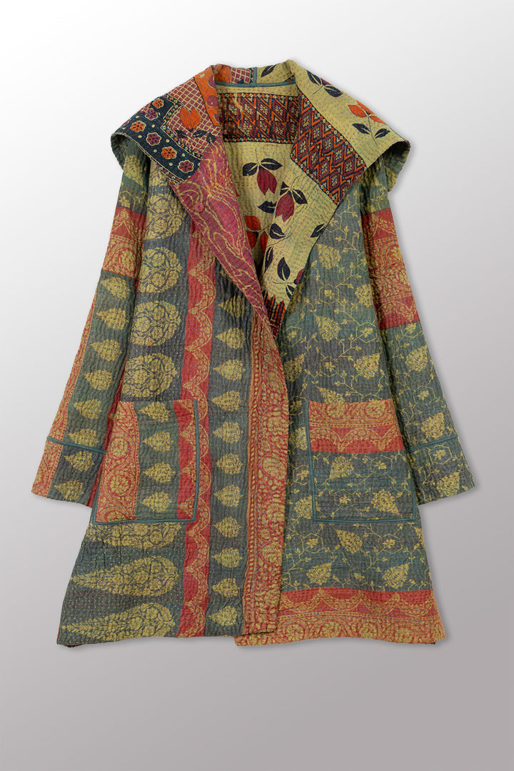 COTTON OVERDYE KANTHA POCKET MEDIUM COAT - ov4316-cgrn001m -