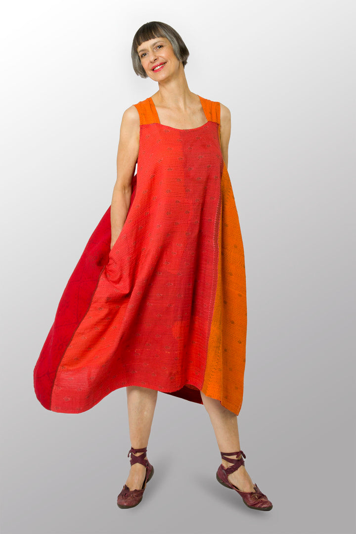 COTTON SILK SW PATCH OMBRE KANTHA TENT DRESS - wo2413-org -