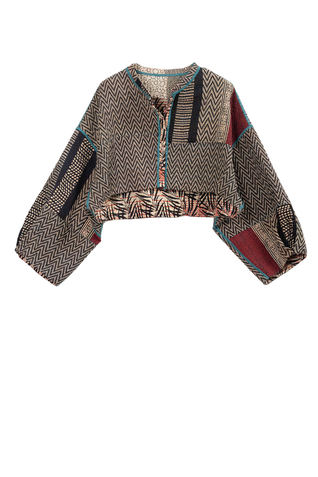 SOHO BAMBOO KANTHA SLEEVE JACKET - bo4090-cblk004s -