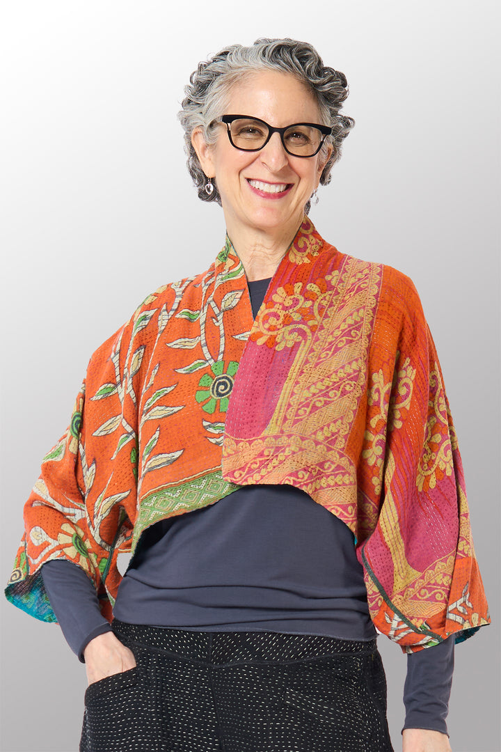 COTTON OVERDYE KANTHA PUFF SLV. SHRUG - ov2062-ctel002a -