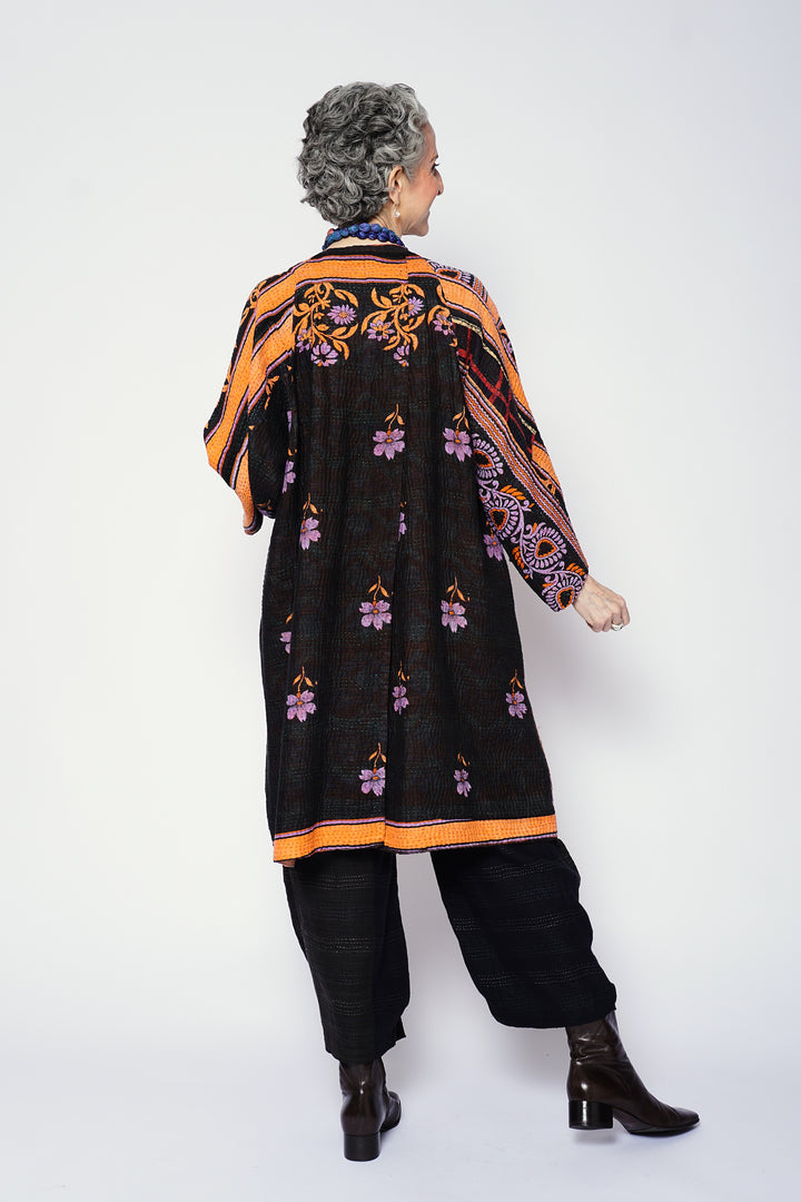 VINTAGE COTTON KANTHA KIMONO DUSTER - cv4317-0033a -