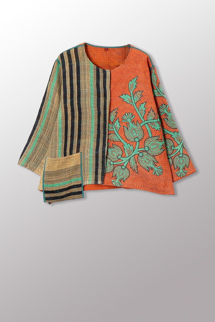 COTTON OVERDYE KANTHA A-LINE SHORT JACKET - ov4019-corg001a -