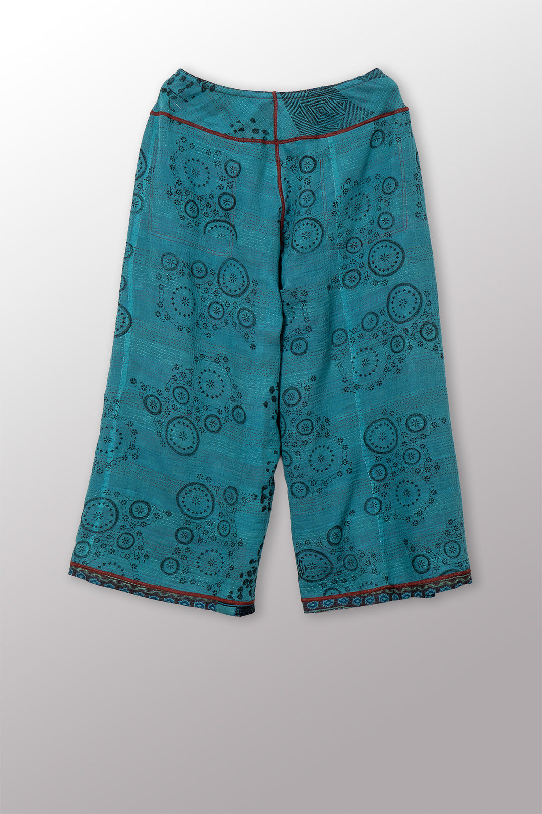 VINTAGE COTTON & NEW VOILE KANTHA MID RISE WIDE LEG PANTS - cn2665-0004m -