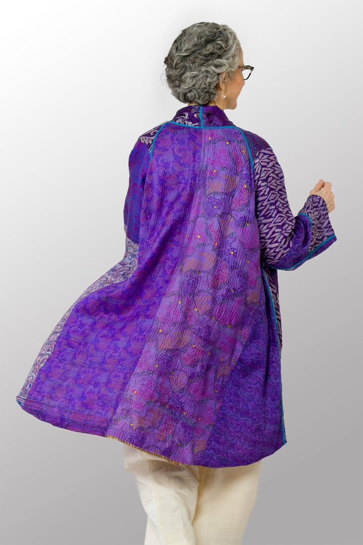 VINTAGE SILK KANTHA KIMONO LONG JKT - sv2005-0079a -