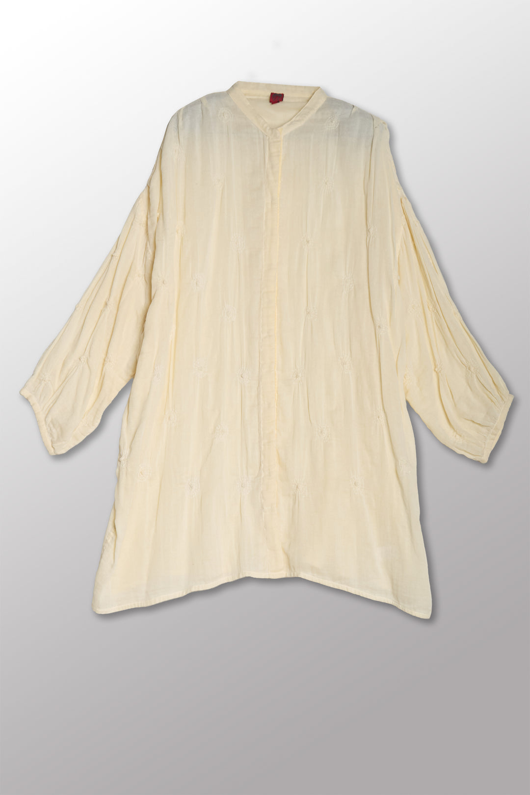 GAUZE SHIBORI GARMENT KANTHA BAND COLLAR OVERSIZED SHIRT - bl-gg2587-ivy -