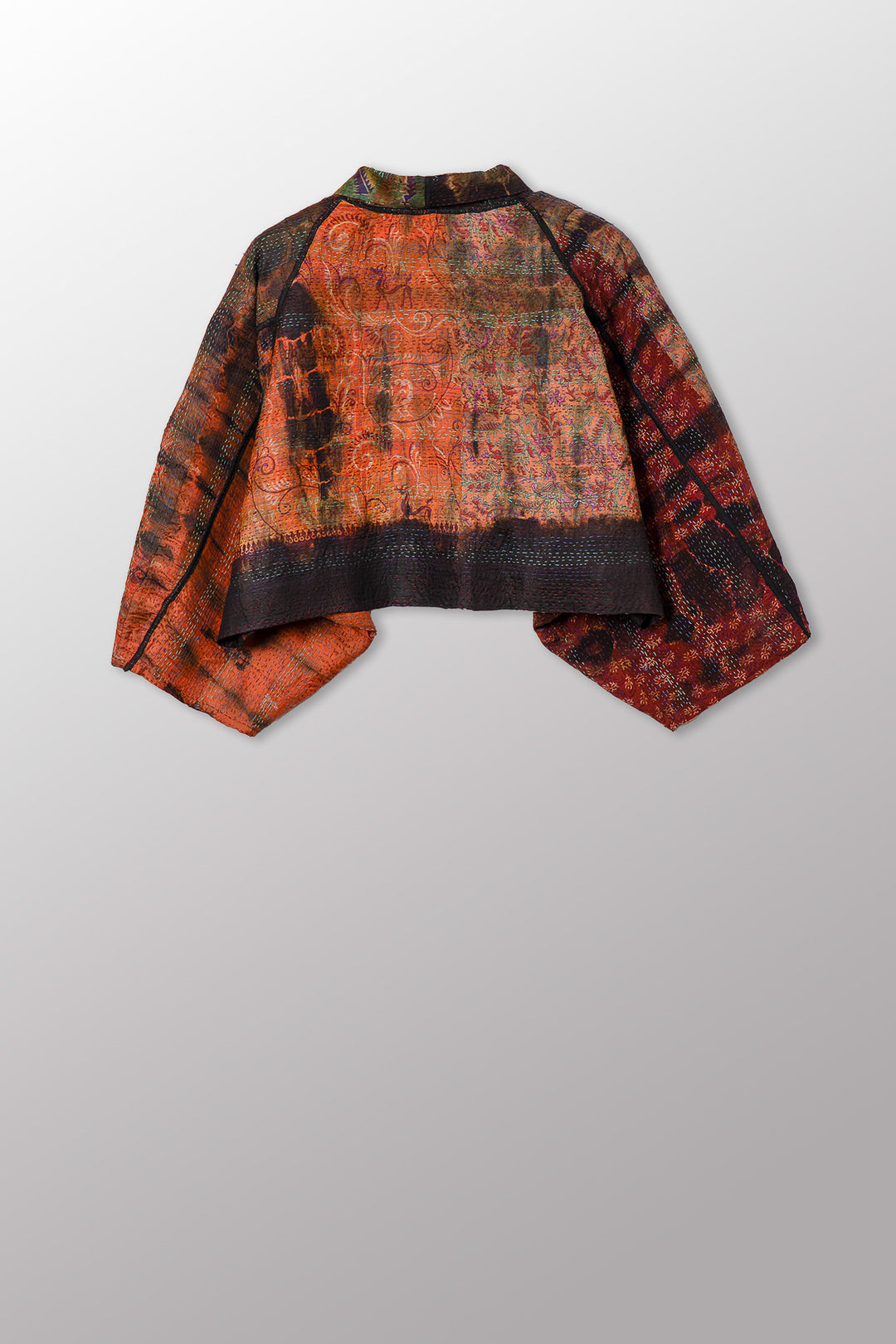 TIE DYE VINTAGE SILK KANTHA PUFF SLV. SHRUG - st-sv2062-0001a -