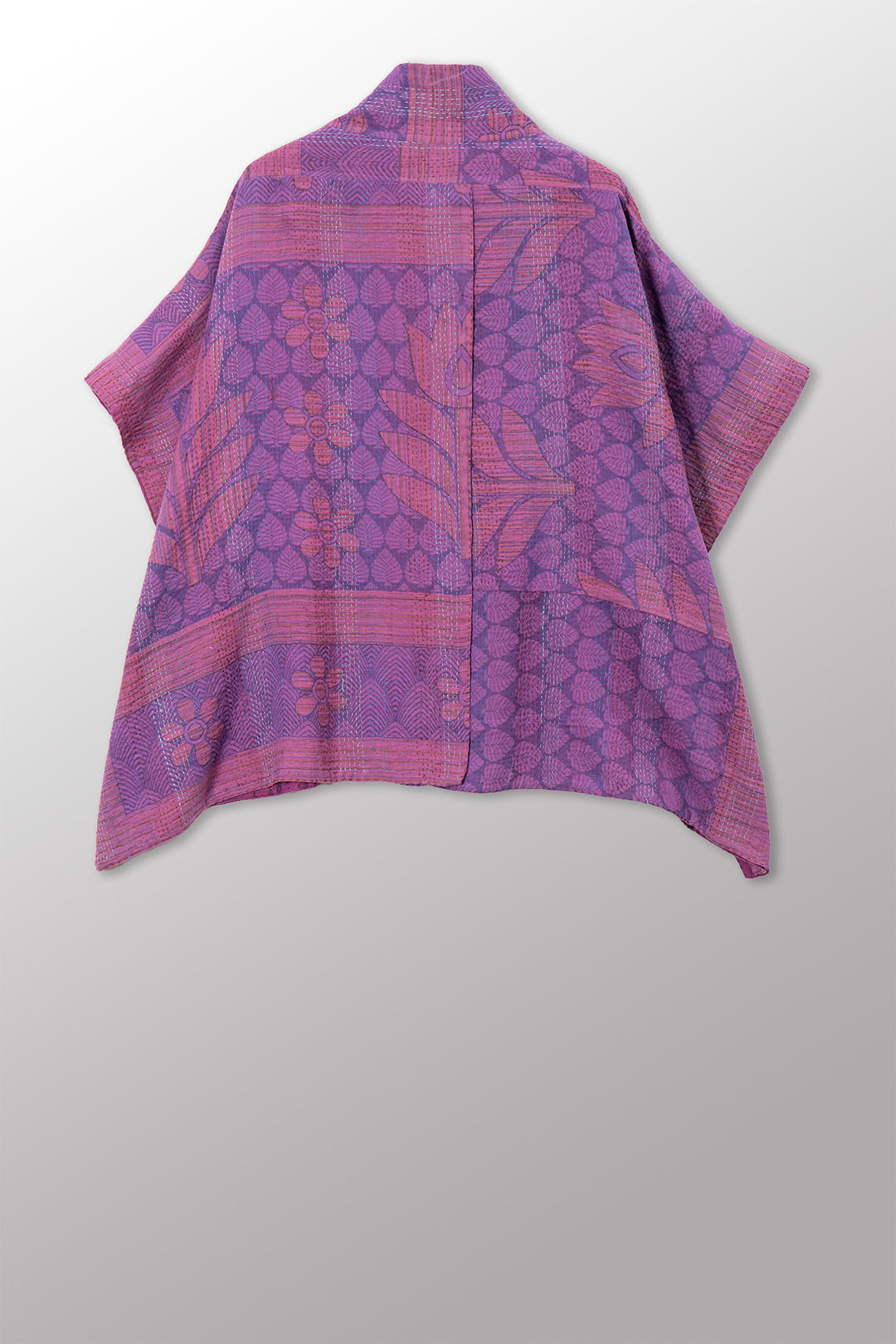 VINTAGE COTTON & NEW VOILE KANTHA PONCHO TOP - cn2568-0004a -