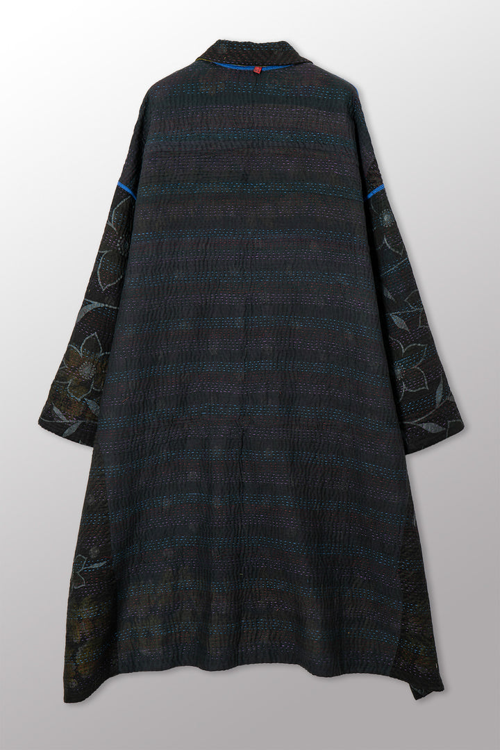 VINTAGE COTTON GREY CLAMP TIE DYE KANTHA  NEW OVERSIZED COAT - su4342-0002a -