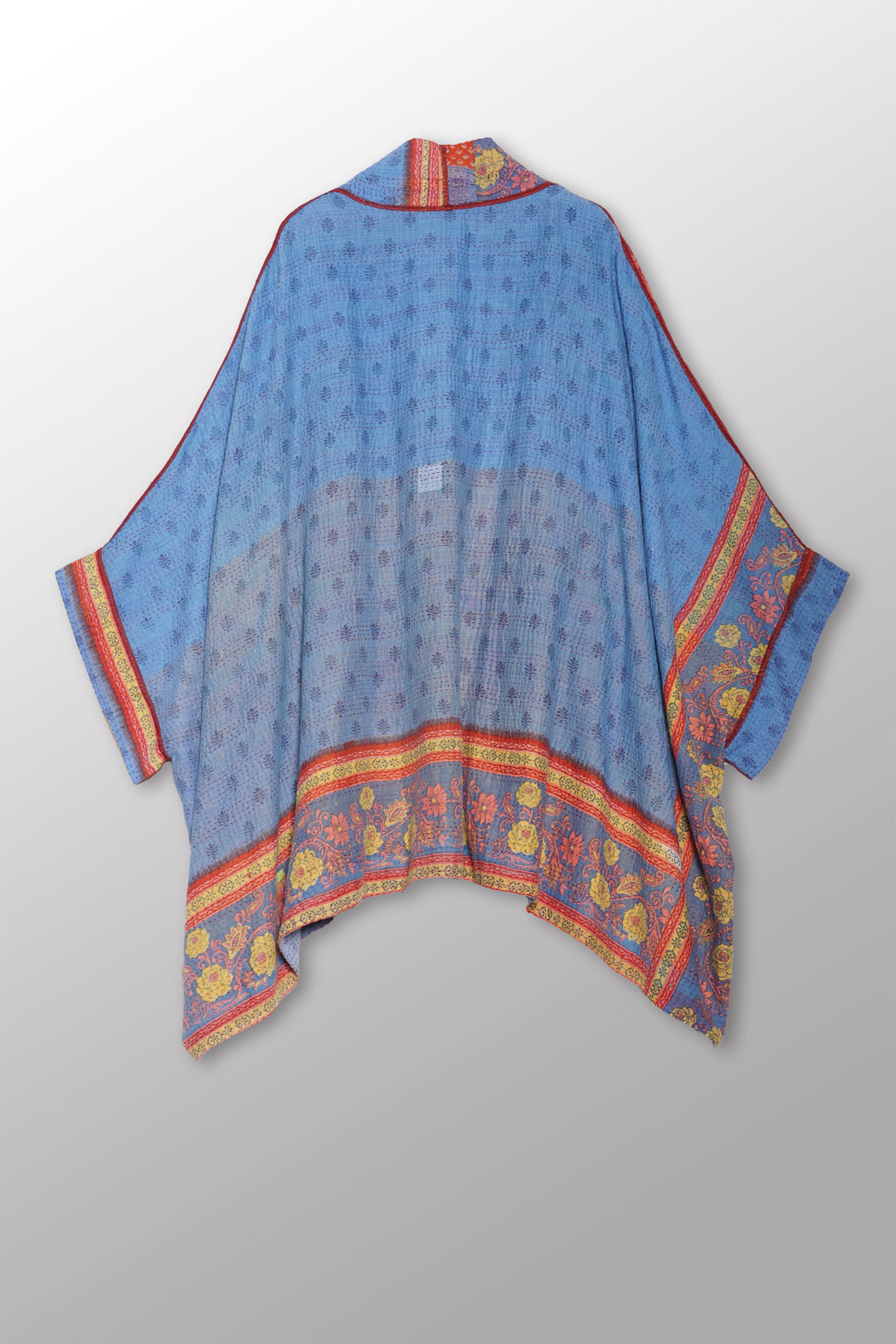 VINTAGE COTTON KANTHA DOUBLE COLLAR PONCHO - cv2323-0004a -
