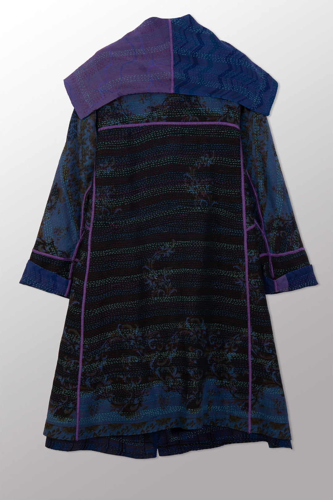 VINTAGE SILK GEORGETTE COTTON KANTHA A-LINE COAT - gc2309-0002a -