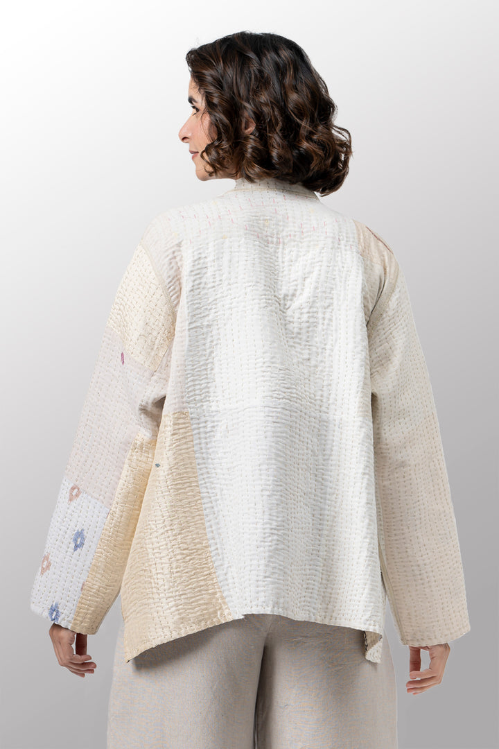 BBK PATCH KANTHA KAFTAN JACKET SHORT - bl-bbp4088-ivy -
