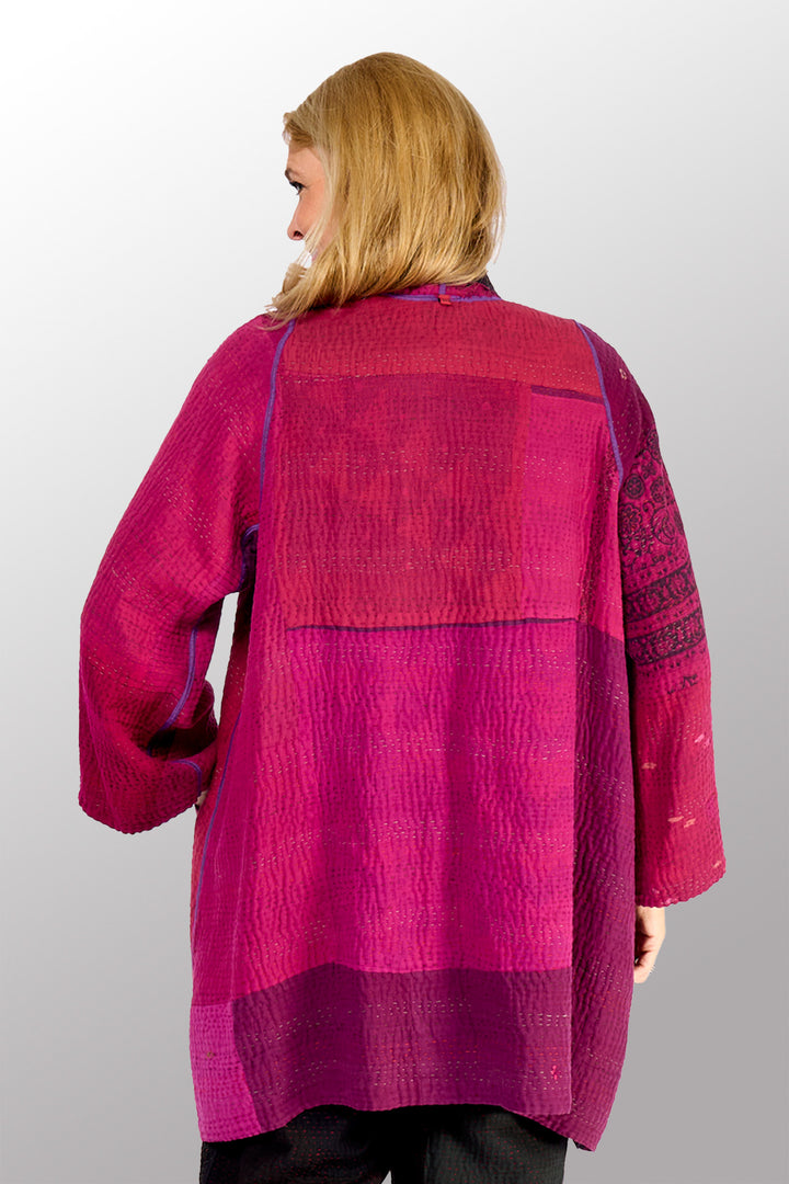 OVERDYED POLKA DOTS & LEAVES KANTHA A-LINE JACKET - dl4003-fus -