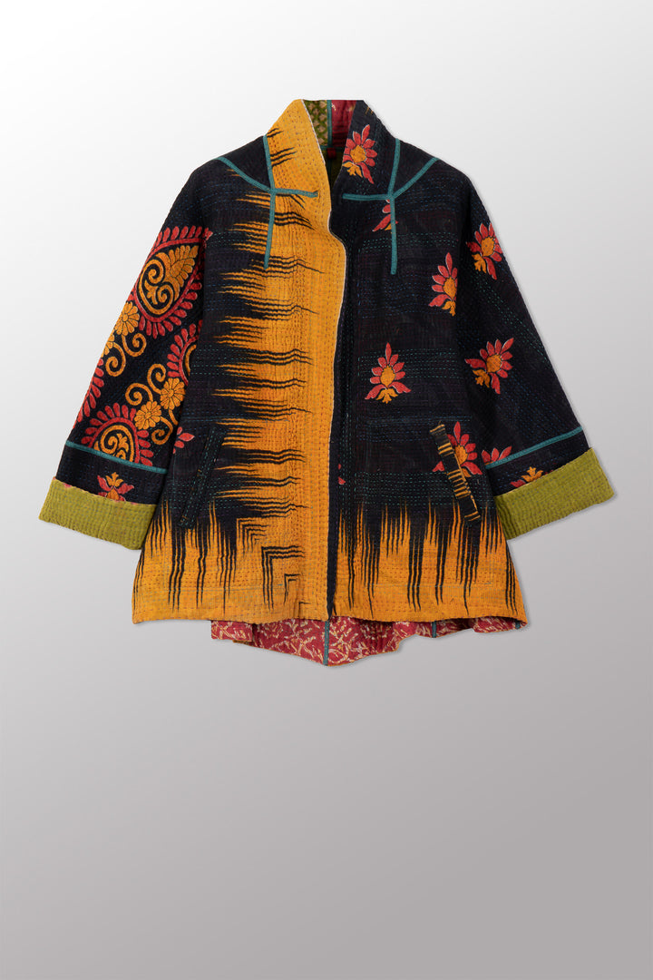 VINTAGE COTTON KANTHA FLARE SHORT JKT - cv4011-0130s -