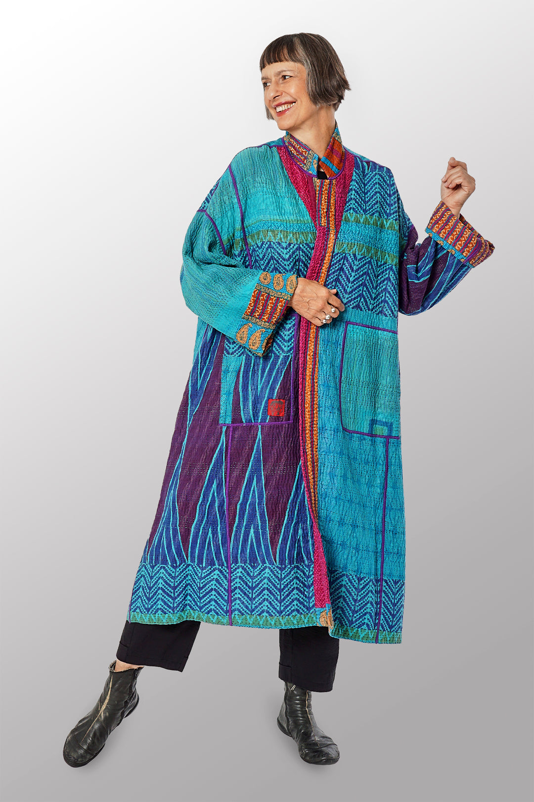 COTTON OVER DYE KANTHA NEW OVERSIZED COAT - ov4342-ctel003a -