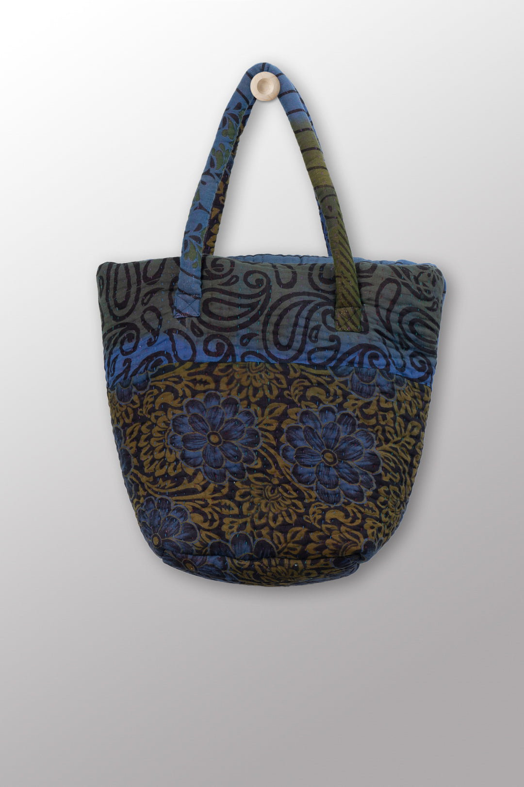 Quilted Overdye Cotton Kantha Bucket Tote #0008