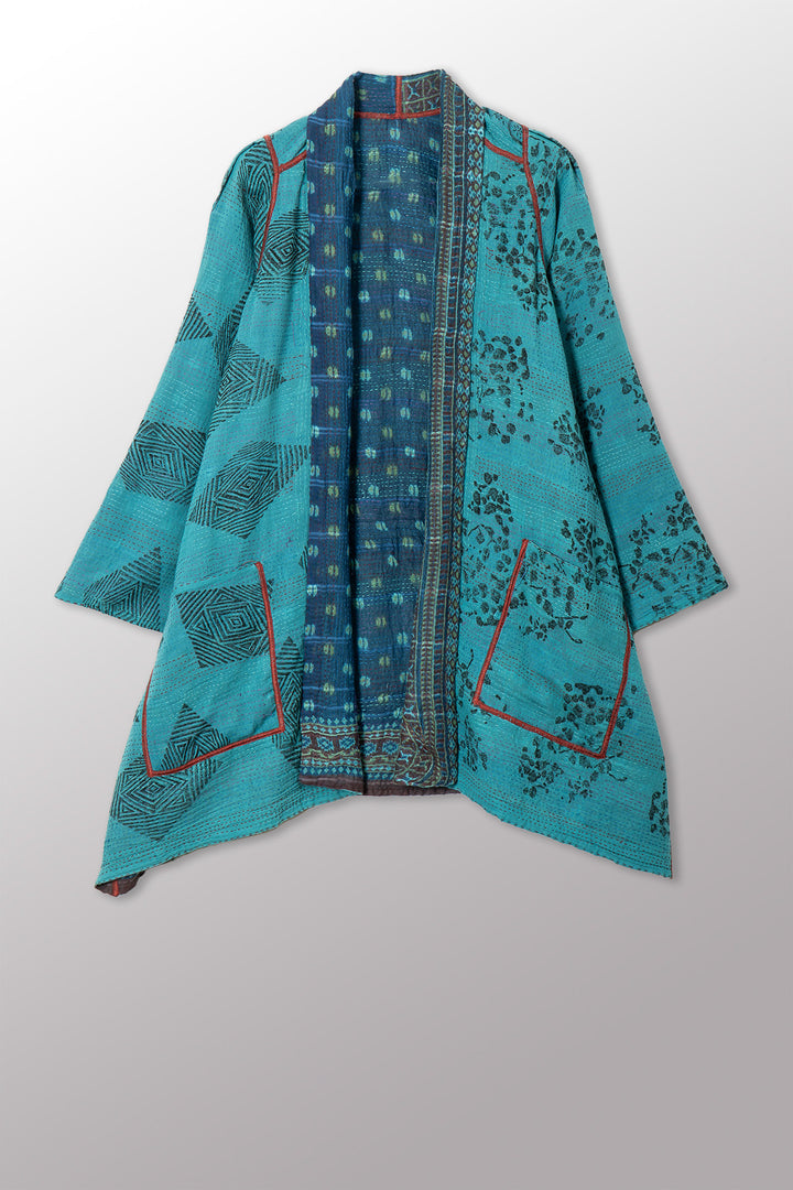 VINTAGE COTTON & NEW VOILE KANTHA A-LINE JKT - cn2003-0009a -