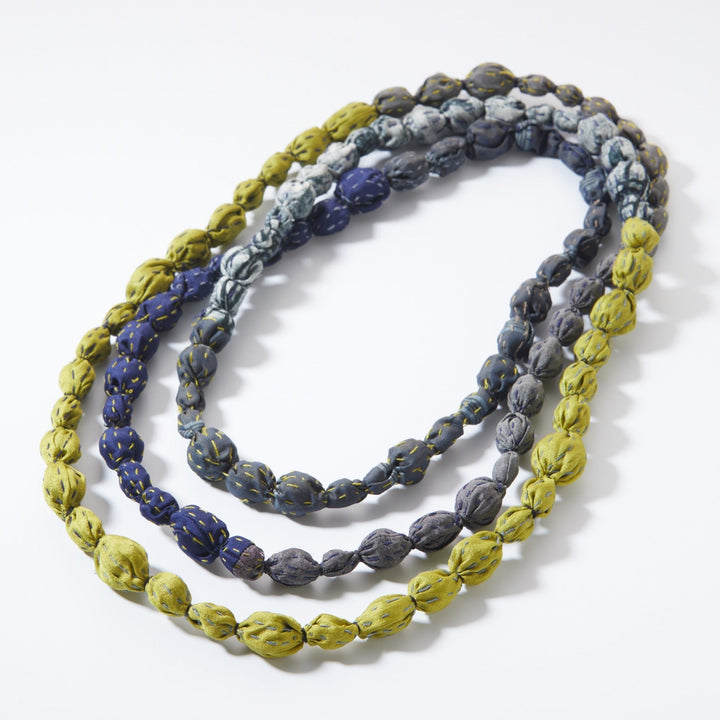 VINTAGE SILK KANTHA TIE-BEADS LONG NECKLACE - sv2707-cha -