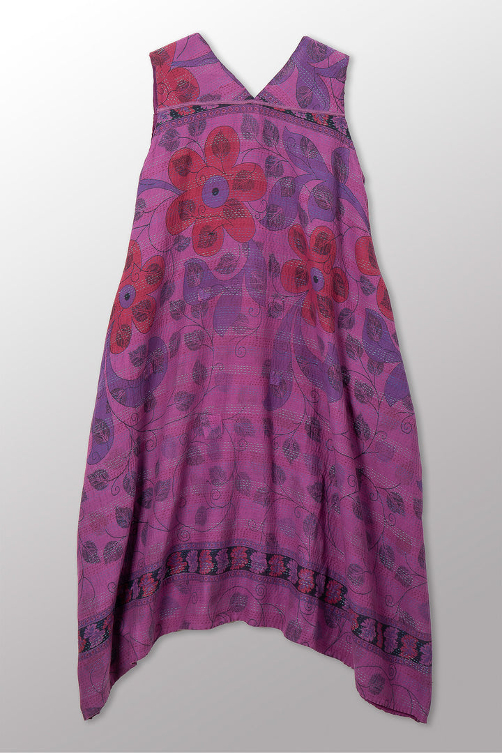 VINTAGE COTTON & NEW VOILE KANTHA TENT DRESS - cn2413-0002a -