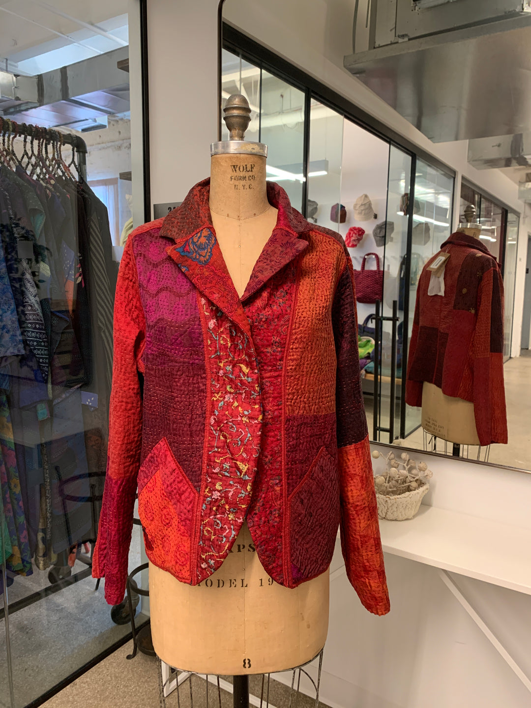 JACQUARD SILK KANTHA CROPPED BASIC JACKET - js4096-mar -