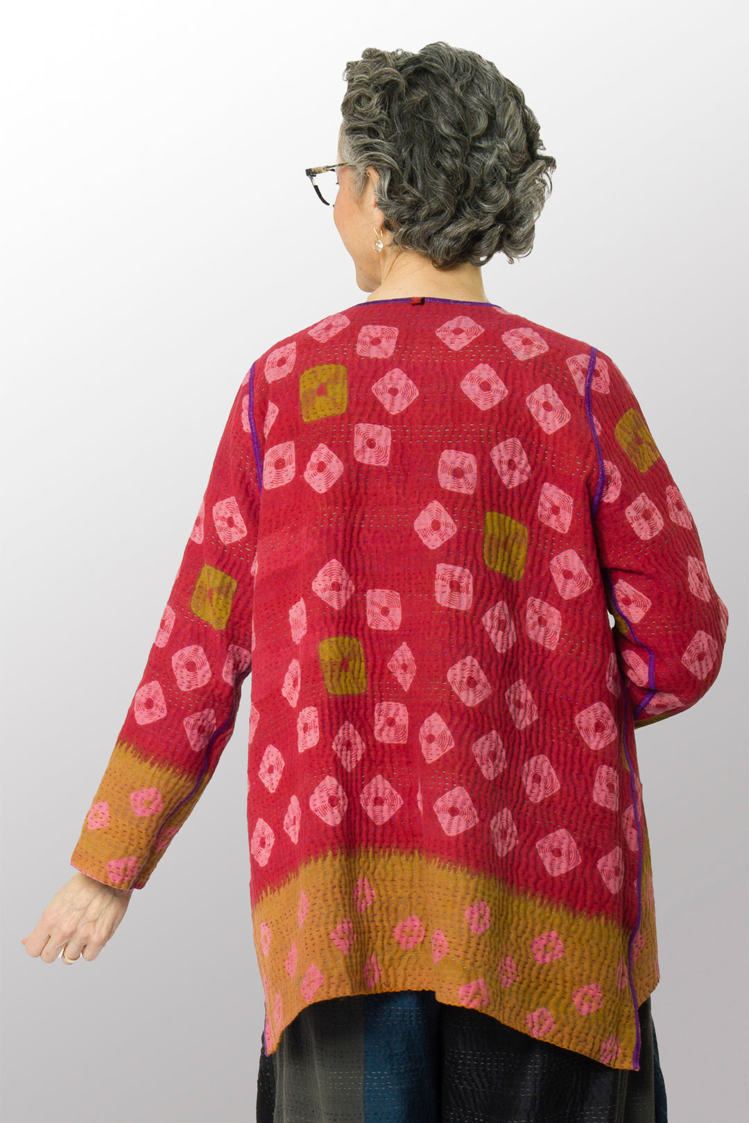 VINTAGE COTTON KANTHA CREW NECK POCKET JACKET - cv4025-0014a -