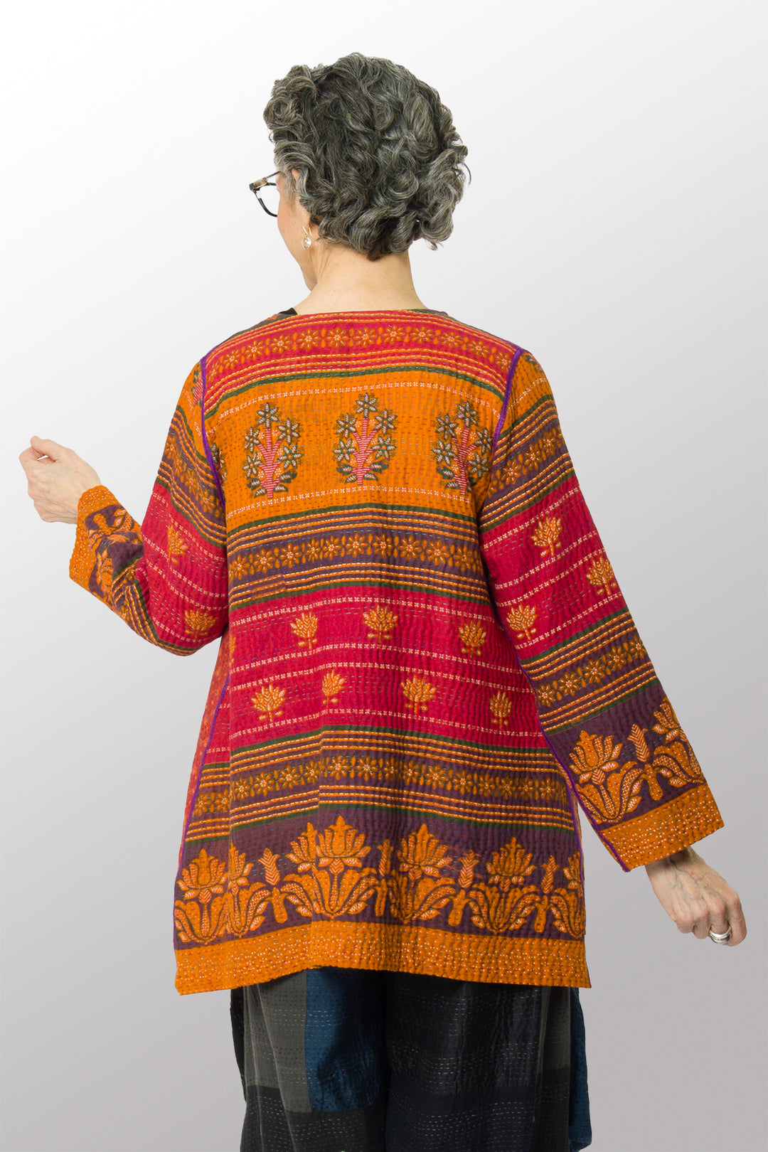 VINTAGE COTTON KANTHA CREW NECK POCKET JACKET - cv4025-0014a -