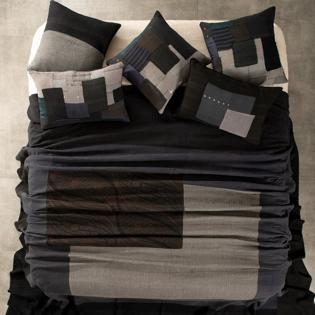 Landscape Handmade Vintage Kantha Quilts -Black