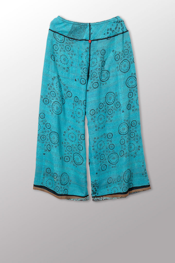 VINTAGE COTTON & NEW VOILE KANTHA MID RISE WIDE LEG PANTS - cn2665-0001m -