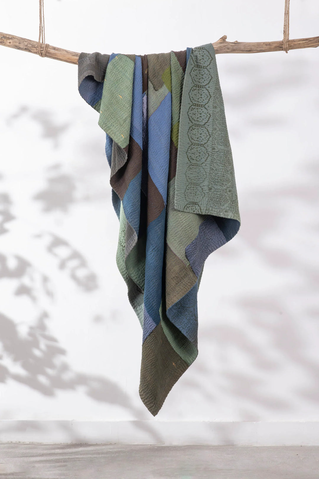 Ombre With Fray Handmade Vintage Kantha Throw -Avocado