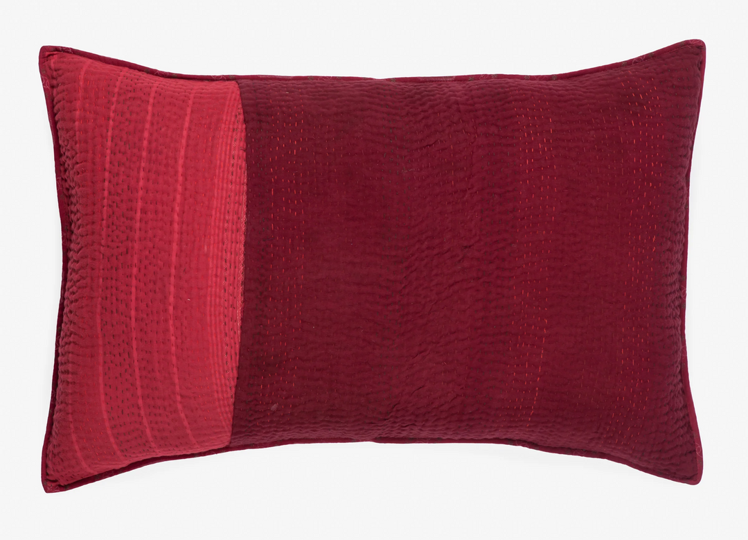 Landscape Handmade Vintage Kantha Pillow Sham -Red -