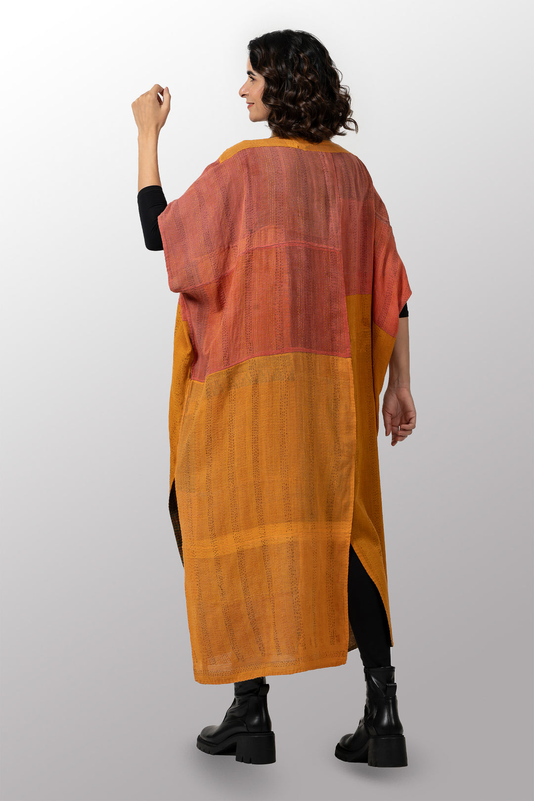 BROCADE PATCHED KANTHA PONCHO DRESS - bp2443-org -