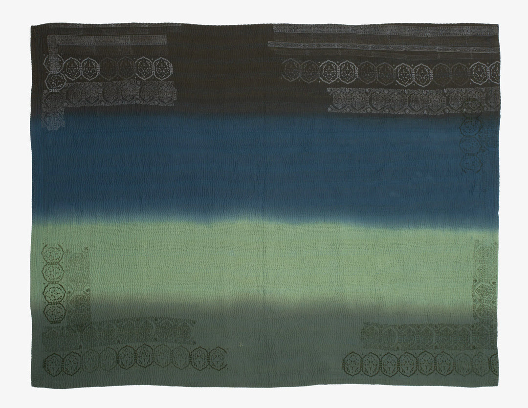 Ombre With Fray Handmade Vintage Kantha Throw -Avocado