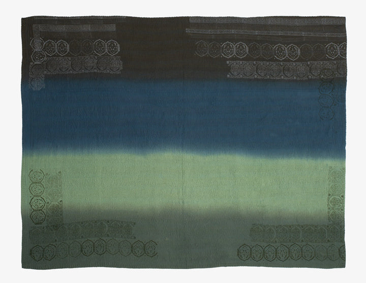 Ombre With Fray Handmade Vintage Kantha Throw -Avocado