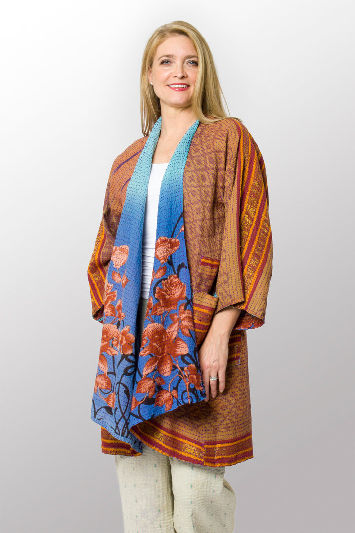 VINTAGE COTTON BBK KANTHA KIMONO DUSTER - bb2317-0010a -