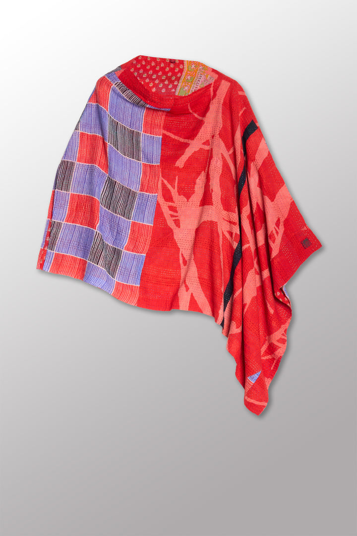 VINTAGE COTTON KANTHA LONG CAPE - cv2841-0002a -