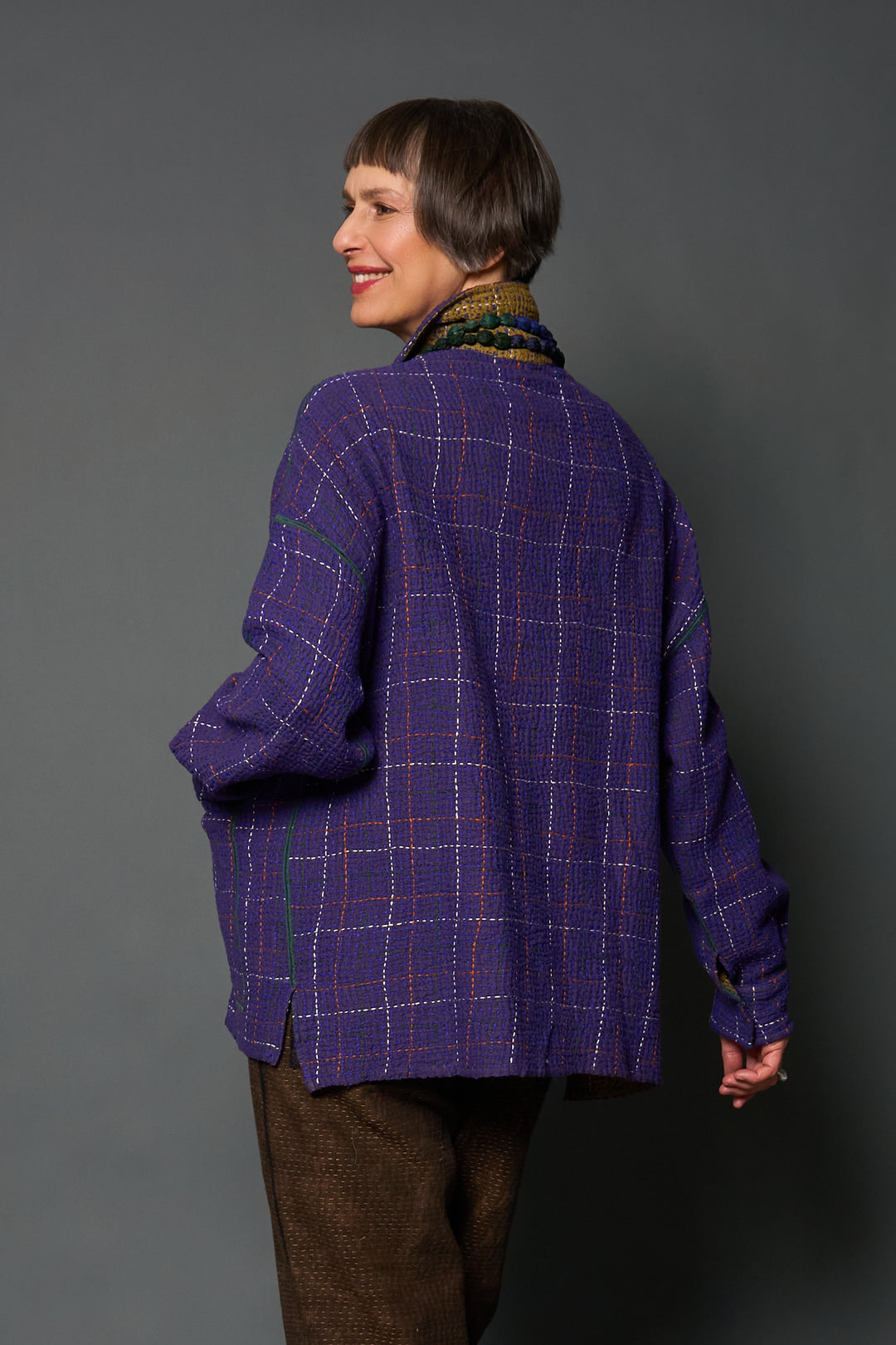 WOOL WAFFLE KANTHA RELAXED SHIRT JACKET - ww3j105-prp -