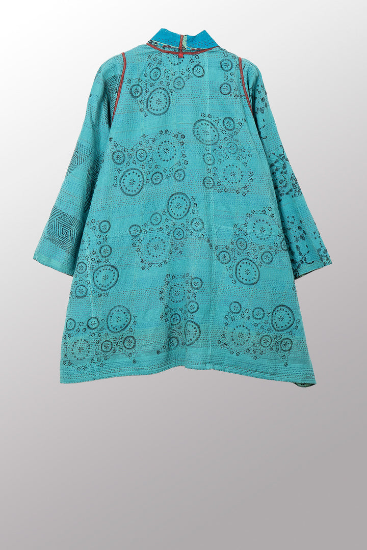 VINTAGE COTTON & NEW VOILE KANTHA A-LINE JKT - cn2003-0008a -
