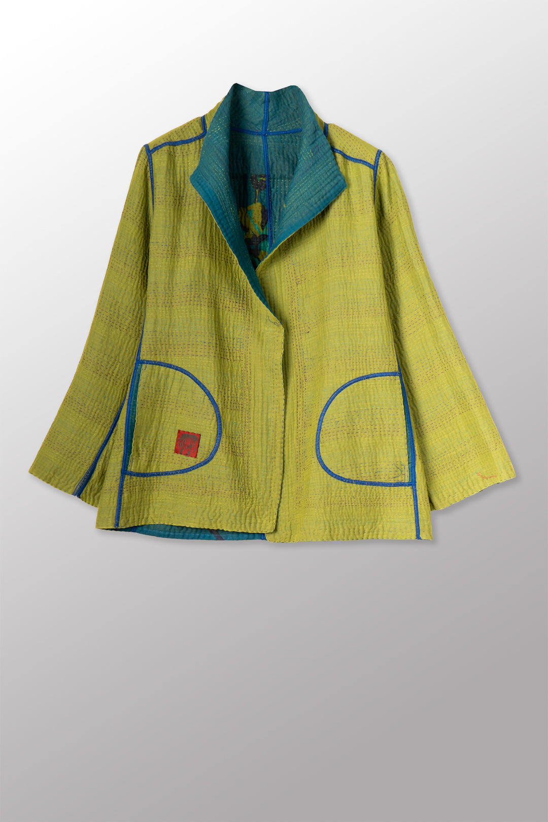 BLOOMING FLOWERS KANTHA SHORT JACKET - bf4007-blu -
