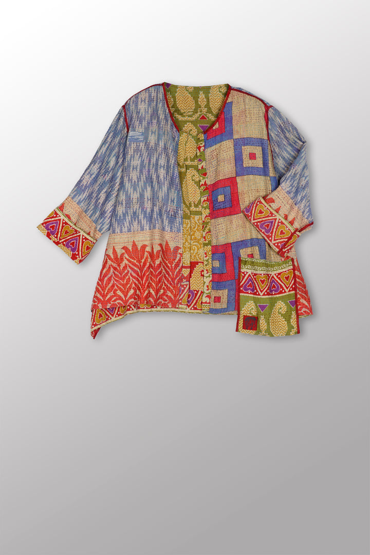 VINTAGE COTTON KANTHA A-LINE SHORT JKT - cv2019-0021a -
