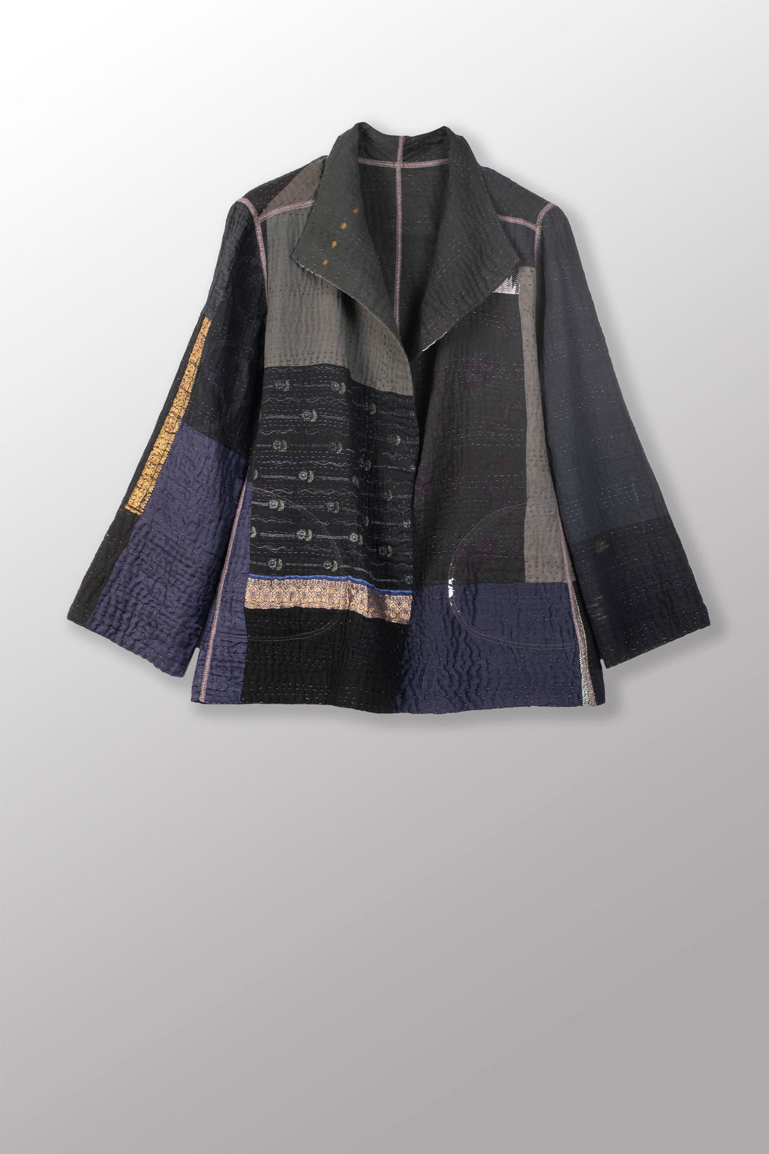 COTTON SILK SW PATCH KANTHA SHORT JKT - ws4007-blk -