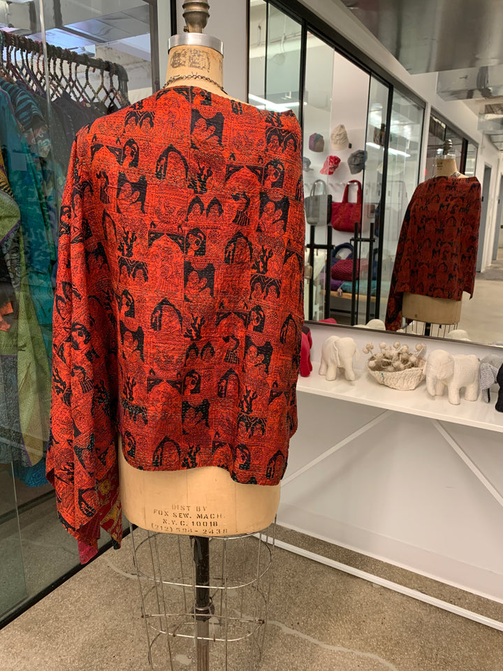 SV2841-0016A @VINTAGE SILK KANTHA LONG CAPE