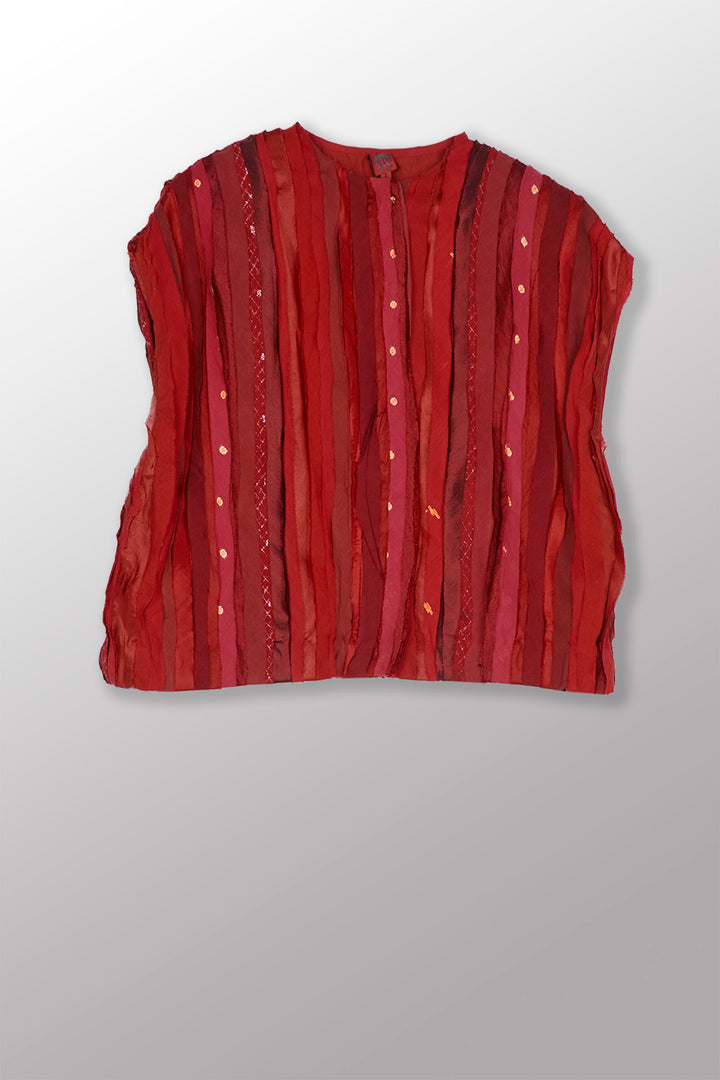 WAVY STRIPE KANTHA WIDE SHOULDER VEST - wv2245-red -