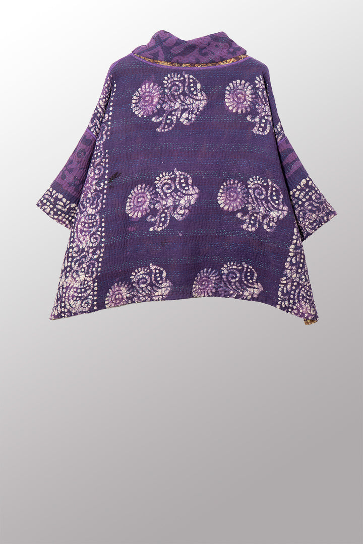 VINTAGE COTTON KANTHA COWL NECK PONCHO - cv4061-0034a -