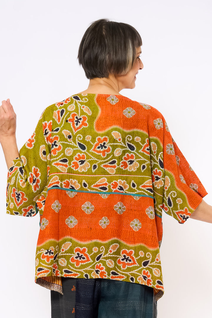 VINTAGE COTTON KANTHA BOAT NECK DOLMAN TOP - cv2t100-0001a -
